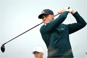 18 July 2025; Ludvig Aberg of Sweden watches his tee shot on the second hole during day two of The 153rd Open Championship at Royal Portrush Golf Club in Portrush, Antrim. Photo by Ramsey Cardy/Sportsfile