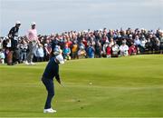 18 July 2025; Rory McIlroy of Northern Ireland chips onto the second green during day two of The 153rd Open Championship at Royal Portrush Golf Club in Portrush, Antrim. Photo by David Fitzgerald/Sportsfile