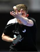 18 July 2025; Joe Sheard, from Portadown in Armagh, representing Queen's University Belfast and Ireland, competes in round 3 of the men's team competition against He CF of Team Macau during day two of the FISU World University Games 2025 at Messe Essen Halle in Essen, Germany. Photo by Shauna Clinton/Sportsfile