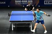 18 July 2025; Ben Watson, from Dundonald in Down, representing Queen's University Belfast and Ireland, competes in round 3 of the men's team competition against Chan Ci of Team Macau during day two of the FISU World University Games 2025 at Messe Essen Halle in Essen, Germany. Photo by Shauna Clinton/Sportsfile