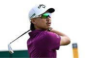 18 July 2025; Min Woo Lee of Australia watches his tee shot on the 12th hole during day two of The 153rd Open Championship at Royal Portrush Golf Club in Portrush, Antrim. Photo by Ramsey Cardy/Sportsfile