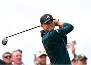 18 July 2025; Ludvig Aberg of Sweden watches his tee shot on the 14th hole during day two of The 153rd Open Championship at Royal Portrush Golf Club in Portrush, Antrim. Photo by David Fitzgerald/Sportsfile