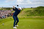18 July 2025; Rory McIlroy of Northern Ireland plays his tee shot on the 14th hole during day two of The 153rd Open Championship at Royal Portrush Golf Club in Portrush, Antrim. Photo by David Fitzgerald/Sportsfile