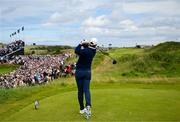 18 July 2025; Rory McIlroy of Northern Ireland watches his tee shot on the 14th hole during day two of The 153rd Open Championship at Royal Portrush Golf Club in Portrush, Antrim. Photo by David Fitzgerald/Sportsfile