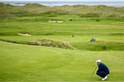 18 July 2025; Rory McIlroy of Northern Ireland lines up a putt on the 16th green during day two of The 153rd Open Championship at Royal Portrush Golf Club in Portrush, Antrim. Photo by David Fitzgerald/Sportsfile