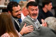 18 July 2025; GPA president Dónal Óg Cusack, right, and GPA chief executive officer Tom Parsons during the GPA Hurling and Camogie Legends Lunch at Croke Park in Dublin. Photo by Seb Daly/Sportsfile