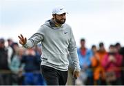 18 July 2025; Scottie Scheffler of USA reacts after a birdie putt on the sixth green during day two of The 153rd Open Championship at Royal Portrush Golf Club in Portrush, Antrim. Photo by Ramsey Cardy/Sportsfile