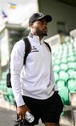 18 July 2025; Dipo Akinyemi of Derry City arrives for the Sports Direct Men’s FAI Cup second round match between Treaty United and Derry City at Markets Field in Limerick. Photo by Stephen McCarthy/Sportsfile