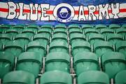 18 July 2025; A Treaty United flag in the stand before the Sports Direct Men’s FAI Cup second round match between Treaty United and Derry City at Markets Field in Limerick. Photo by Stephen McCarthy/Sportsfile