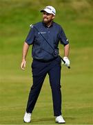 18 July 2025; Shane Lowry of Ireland watches his shot from the seventh fairway during day two of The 153rd Open Championship at Royal Portrush Golf Club in Portrush, Antrim. Photo by Ramsey Cardy/Sportsfile