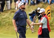 18 July 2025; Shane Lowry of Ireland reacts to a missed putt on the seventh green during day two of The 153rd Open Championship at Royal Portrush Golf Club in Portrush, Antrim. Photo by Ramsey Cardy/Sportsfile