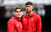 18 July 2025; Matty Wolfe, right, and Ronan Manning of Sligo Rovers before the Sports Direct Men’s FAI Cup second round match between Dundalk and Sligo Rovers at Oriel Park in Dundalk, Louth. Photo by Ben McShane/Sportsfile