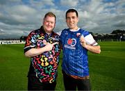 18 July 2025; Professional darts players Ricky Evans, left, and William O'Connor before the Sports Direct Men’s FAI Cup second round match between Treaty United and Derry City at Markets Field in Limerick. Photo by Stephen McCarthy/Sportsfile