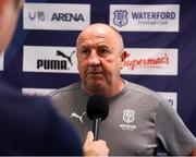 18 July 2025; Waterford head coach John Coleman is interviewed before the Sports Direct Men’s FAI Cup second round match between Waterford and St Mochta’s at the Regional Sports Centre in Waterford. Photo by Michael P Ryan/Sportsfile