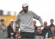 18 July 2025; Scottie Scheffler of USA reacts to missed putt on the 12th green during day two of The 153rd Open Championship at Royal Portrush Golf Club in Portrush, Antrim. Photo by Ramsey Cardy/Sportsfile