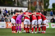 18 July 2025; Sligo Rovers players huddle before the Sports Direct Men’s FAI Cup second round match between Dundalk and Sligo Rovers at Oriel Park in Dundalk, Louth. Photo by Ben McShane/Sportsfile