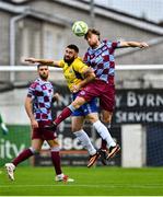 18 July 2025; Andrew Quinn of Drogheda United in action against Anthony McKay of Crumlin United during the Sports Direct Men’s FAI Cup second round match between Drogheda United and Crumlin United at Sullivan & Lambe Park in Drogheda, Louth. Photo by Tyler Miller/Sportsfile