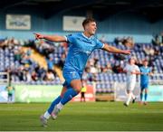 18 July 2025; Tommy Lonergan of Waterford celebrates after scoring his side's first goal during the Sports Direct Men’s FAI Cup second round match between Waterford and St Mochta’s at the Regional Sports Centre in Waterford. Photo by Michael P Ryan/Sportsfile