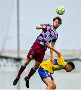 18 July 2025; Andrew Quinn of Drogheda United in action against Calum Bridgeman of Crumlin United during the Sports Direct Men’s FAI Cup second round match between Drogheda United and Crumlin United at Sullivan & Lambe Park in Drogheda, Louth. Photo by Tyler Miller/Sportsfile