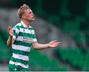 18 July 2025; Michael Noonan of Shamrock Rovers reacts to a missed opportunity on goal during the Sports Direct Men’s FAI Cup second round match between Shamrock Rovers and Wexford at Tallaght Stadium in Dublin. Photo by Thomas Flinkow/Sportsfile