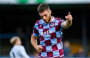 18 July 2025; Conor Keeley of Drogheda United celebrates after scoring his side's first goal during the Sports Direct Men’s FAI Cup second round match between Drogheda United and Crumlin United at Sullivan & Lambe Park in Drogheda, Louth. Photo by Tyler Miller/Sportsfile