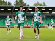 18 July 2025; Josh Honohan, left, and Victor Ozhianvuna of Shamrock Rovers return to the dressing room before the Sports Direct Men’s FAI Cup second round match between Shamrock Rovers and Wexford at Tallaght Stadium in Dublin. Photo by Thomas Flinkow/Sportsfile