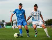 18 July 2025; Padraig Amond of Waterford in action against Glenn Shannon of St Mochta's during the Sports Direct Men’s FAI Cup second round match between Waterford and St Mochta’s at the Regional Sports Centre in Waterford. Photo by Michael P Ryan/Sportsfile