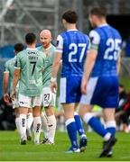 18 July 2025; Liam Boyce of Derry City, right, celebrates with team-mate Michael Duffy, 7, after scoring his side's first goal during the Sports Direct Men’s FAI Cup second round match between Treaty United and Derry City at Markets Field in Limerick. Photo by Stephen McCarthy/Sportsfile