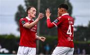 18 July 2025; Jake Doyle-Hayes of Sligo Rovers celebrates with teammate Owen Elding, right, after scoring their side's second goal during the Sports Direct Men’s FAI Cup second round match between Dundalk and Sligo Rovers at Oriel Park in Dundalk, Louth. Photo by Ben McShane/Sportsfile