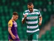 18 July 2025; Graham Burke of Shamrock Rovers celebrates after scoring his side's second goal during the Sports Direct Men’s FAI Cup second round match between Shamrock Rovers and Wexford at Tallaght Stadium in Dublin. Photo by Thomas Flinkow/Sportsfile