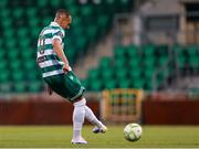 18 July 2025; Graham Burke of Shamrock Rovers on his way to scoring his side's second goal during the Sports Direct Men’s FAI Cup second round match between Shamrock Rovers and Wexford at Tallaght Stadium in Dublin. Photo by Thomas Flinkow/Sportsfile