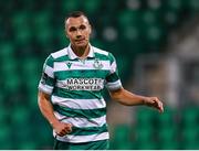 18 July 2025; Graham Burke of Shamrock Rovers celebrates after scoring his side's second goal during the Sports Direct Men’s FAI Cup second round match between Shamrock Rovers and Wexford at Tallaght Stadium in Dublin. Photo by Thomas Flinkow/Sportsfile