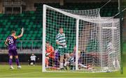 18 July 2025; Lee Grace of Shamrock Rovers back, reacts to his goal being disallowed during the Sports Direct Men’s FAI Cup second round match between Shamrock Rovers and Wexford at Tallaght Stadium in Dublin. Photo by Thomas Flinkow/Sportsfile