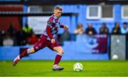 18 July 2025; Josh Thomas of Drogheda United shoots to score his side's third goal, a penalty, during the Sports Direct Men’s FAI Cup second round match between Drogheda United and Crumlin United at Sullivan & Lambe Park in Drogheda, Louth. Photo by Tyler Miller/Sportsfile