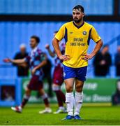 18 July 2025; Jack Funge of Crumlin United reacts after his side concede their fourth goal during the Sports Direct Men’s FAI Cup second round match between Drogheda United and Crumlin United at Sullivan & Lambe Park in Drogheda, Louth. Photo by Tyler Miller/Sportsfile