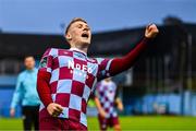 18 July 2025; Josh Thomas of Drogheda United celebrates after the Sports Direct Men’s FAI Cup second round match between Drogheda United and Crumlin United at Sullivan & Lambe Park in Drogheda, Louth. Photo by Tyler Miller/Sportsfile