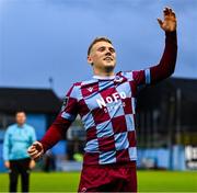 18 July 2025; Josh Thomas of Drogheda United celebrates after the Sports Direct Men’s FAI Cup second round match between Drogheda United and Crumlin United at Sullivan & Lambe Park in Drogheda, Louth. Photo by Tyler Miller/Sportsfile