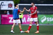 18 July 2025; Patrick McClean, right, and Ryan O'Kane of Sligo Rovers after their side's victory in the Sports Direct Men’s FAI Cup second round match between Dundalk and Sligo Rovers at Oriel Park in Dundalk, Louth. Photo by Ben McShane/Sportsfile