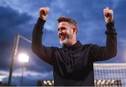 18 July 2025; Shamrock Rovers manager Stephen Bradley celebrates after his side's victory in the Sports Direct Men’s FAI Cup second round match between Shamrock Rovers and Wexford at Tallaght Stadium in Dublin. Photo by Thomas Flinkow/Sportsfile