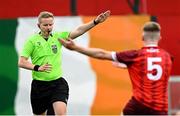 18 July 2025; Referee Daniel Murphy awards a freekick during the Sports Direct Men’s FAI Cup second round match between Killester Donnycarney and Bohemians at Dalymount Park in Dublin. Photo by Seb Daly/Sportsfile