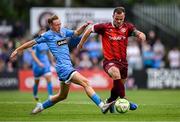 18 July 2025; Stephen Chambers of Killester Donnycarney in action against Rhys Brennan of Bohemians during the Sports Direct Men’s FAI Cup second round match between Killester Donnycarney and Bohemians at Dalymount Park in Dublin. Photo by Seb Daly/Sportsfile