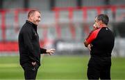 18 July 2025; Bohemians manager Alan Reynolds, left, and director of football Pat Fenlon before the Sports Direct Men’s FAI Cup second round match between Killester Donnycarney and Bohemians at Dalymount Park in Dublin. Photo by Seb Daly/Sportsfile