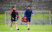 18 July 2025; Treaty United's Joe Hanson, right, and Ben Lynch arrive for the Sports Direct Men’s FAI Cup second round match between Treaty United and Derry City at Markets Field in Limerick. Photo by Stephen McCarthy/Sportsfile