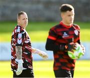 18 July 2025; Derry City goalkeeping coach Anthony Fennelly and goalkeeper Brian Maher before the Sports Direct Men’s FAI Cup second round match between Treaty United and Derry City at Markets Field in Limerick. Photo by Stephen McCarthy/Sportsfile