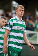 18 July 2025; Michael Noonan of Shamrock Rovers enters the pitch before the Sports Direct Men’s FAI Cup second round match between Shamrock Rovers and Wexford at Tallaght Stadium in Dublin. Photo by Thomas Flinkow/Sportsfile