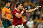 19 July 2025; Sione Tuipulotu of British & Irish Lions celebrates after scoring his side's first try during the first test match between Australia and the British & Irish Lions at Suncorp Stadium in Brisbane, Australia. Photo by Brendan Moran/Sportsfile