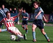 13 September 1998; Aidan Lynch of UCD in action against Conor O'Grady of Sligo Rovers during the Harp Lager National League Premier Division match between UCD and Sligo Rovers at Belfield Park in Dublin. Photo by Matt Browne/Sportsfile.