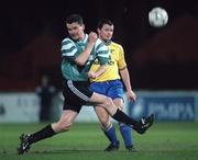 8 January 1999; Gerard Heffernan of St Francis takes a shot despite the efforts of Alan Smyth of Bray Wanderers during the Harp Lager League Cup First Round match between Bray Wanderers and St Francis at the Carlisle Grounds in Bray, Wicklow. Photo By Brendan Moran/Sportsfile.