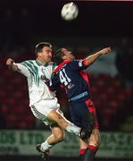 13 November 1998; Bo McKeever of Bray Wanderers in action against Ian Gilzean of St Patrick's Athletic during the Harp Lager National League Premier Division match between Bray Wanderers and St Patrick's Athletic at Carlisle Grounds in Bray, Wicklow. Photo by David Maher/Sportsfile.