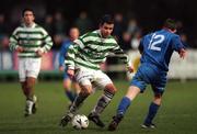 17 January 1999; Brian Morrisroe of Shamrock Rovers in action against Eoin Bennis of UCD during the Harp Lager National League Premier Division between UCD and Shamrock Rovers at Belfield Park in Dublin. Photo by Ray McManus/Sportsfile